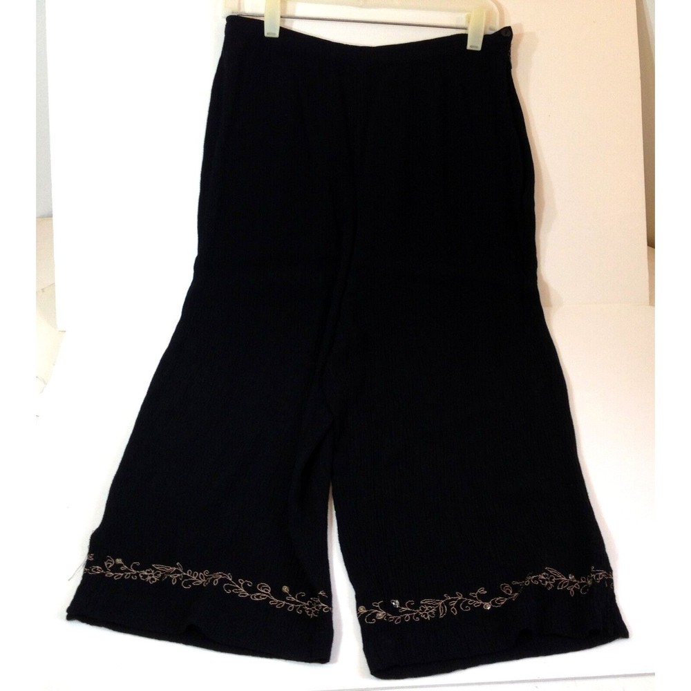 Vintage John Paul Richard Capri Pants Decorated Cuffs Stretch Size L 30 / 20.5